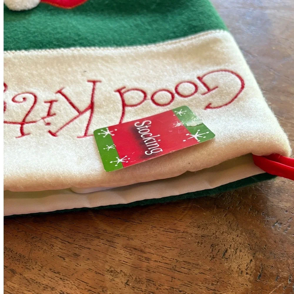 Preferred Products Good Kitty Christmas‎ Stocking Green Felt Ginger Cat Applique